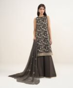 Textured Lawn Brown Embroidered 3 Piece Suit - Image 2