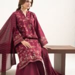 Lawn Embroidered Red 3 Piece Suit