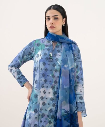 Cotton Printed Blue 2 Piece Suit
