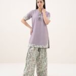 Cotton Printed Purple 2 Piece Suit