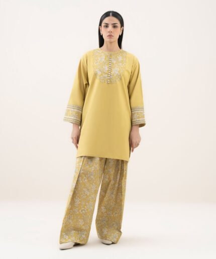 Cotton Printed Yellow 2 Piece Suit