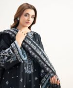 Fine Cotton Satin Embroidered Black 3 Piece Suit - Image 4