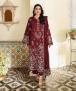 Fine Cotton Satin Embroidered Red 3 Piece Suit