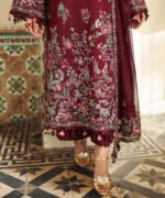 Fine Cotton Satin Embroidered Red 3 Piece Suit - Image 3