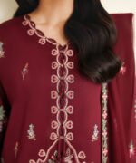 Fine Cotton Satin Embroidered Red 3 Piece Suit - Image 4
