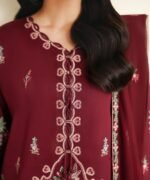 Fine Cotton Satin Embroidered Red 3 Piece Suit - Image 4