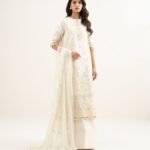 Raw Silk Embroidered Off White  3 Piece Suit