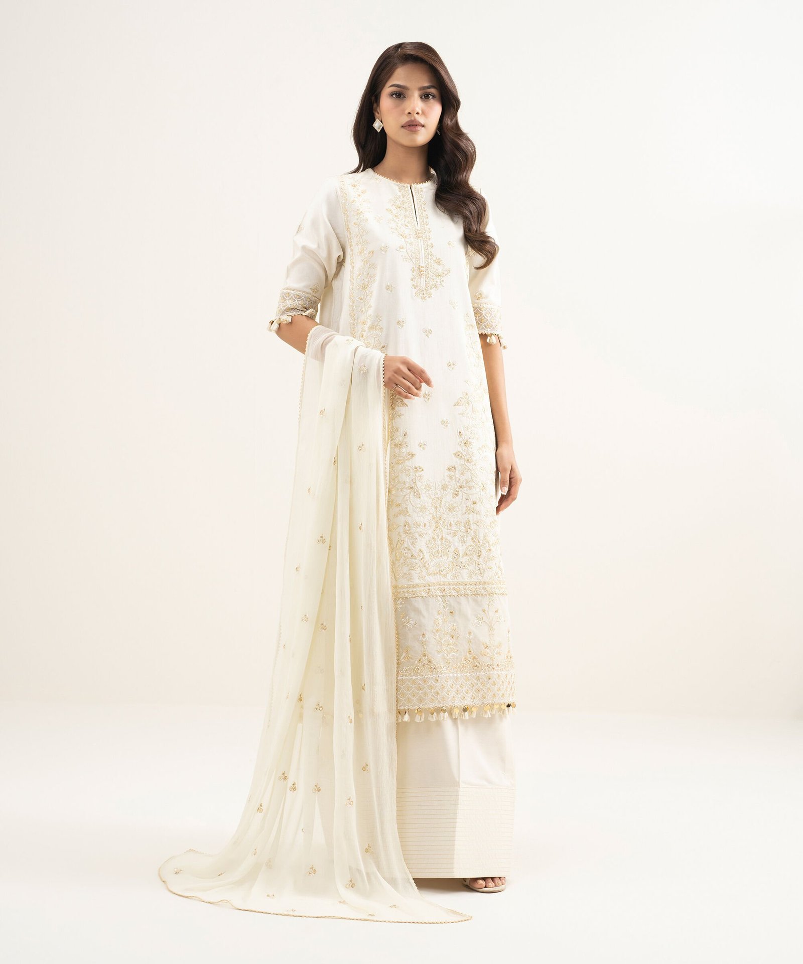 U3FELX25V837_1 Raw Silk Embroidered Off White 3 Piece Suit - Image 1