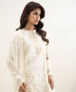 Raw Silk Embroidered Off White  3 Piece Suit - Image 2