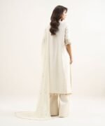Raw Silk Embroidered Off White  3 Piece Suit - Image 4