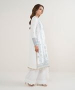 Raw Silk Embroidered White  3 Piece Suit - Image 2