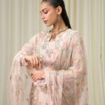 Blended Net Embroidered Pink 3 Piece Suit
