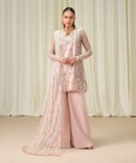 Blended Net Embroidered Pink 3 Piece Suit - Image 2