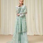Blended Net Embroidered Green 3 Piece Suit