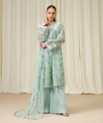 Blended Net Embroidered Green 3 Piece Suit