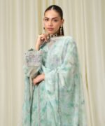 Blended Net Embroidered Green 3 Piece Suit - Image 2