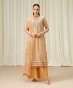 Blended Net Embroidered Yellow 3 Piece Suit - Image 2