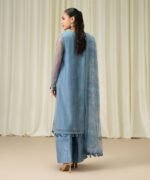 Blended Net Embroidered Blue 3 Piece Suit - Image 4