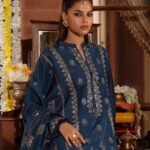 Raw Silk Embroidered Blue 3 Piece Suit