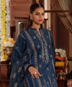 Raw Silk Embroidered Blue 3 Piece Suit - Image 3