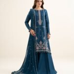 Viscose Raw Silk Embroidered Teal Blue 3 Piece Suit