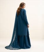 Viscose Raw Silk Embroidered Teal Blue 3 Piece Suit - Image 4