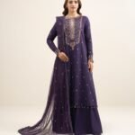 Viscose Raw Silk Embroidered Purple 3 Piece Suit