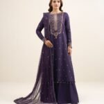 Viscose Raw Silk Embroidered Purple 3 Piece Suit