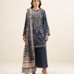 Textured Cotton Viscose Embroidered Dark Blue 3 Piece Suit