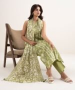 Lawn Green Printed 3 Piece Suit