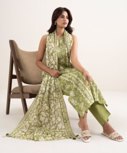 Lawn Green Printed 3 Piece Suit