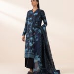 Women's Pret Khaddar Blue Printed 3 Piece Suit