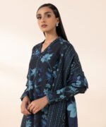 Women's Pret Khaddar Blue Printed 3 Piece Suit - Image 2