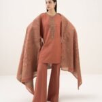 Cotton Embroidered Brown 3 Piece Suit