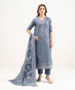 Extra Weft Jacquard Embroidered Blue 3 Piece Suit