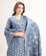 Extra Weft Jacquard Embroidered Blue 3 Piece Suit - Image 2