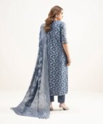 Extra Weft Jacquard Embroidered Blue 3 Piece Suit - Image 4