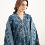 Extra Weft Jacquard Embroidered Blue 3 Piece Suit