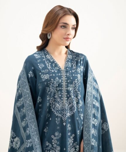 Extra Weft Jacquard Embroidered Blue 3 Piece Suit