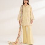 Cotton Embroidered Yellow 3 Piece Suit