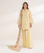 Cotton Embroidered Yellow 3 Piece Suit
