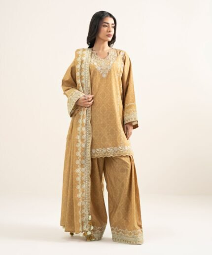 Lawn Yellow Embroidered 3 Piece Suit