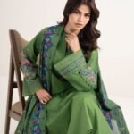 Textured Lawn Green Embroidered 3 Piece Suit