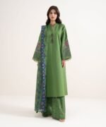 Textured Lawn Green Embroidered 3 Piece Suit - Image 2
