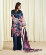 Blended Satin Printed Blue 3 Piece Suit - Image 2