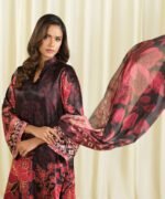 Blended Satin Printed Multi 3 Piece Suit