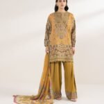 Blended Grip Silk Printed Yellow 3 Piece Suit
