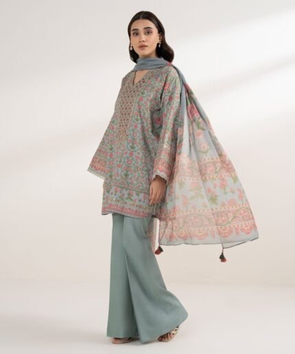 Blended Grip Silk Printed Blue 3 Piece Suit