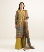 Blended Grip Silk Embroidered Yellow 3 Piece Suit