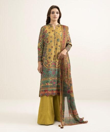 Blended Grip Silk Embroidered Yellow 3 Piece Suit